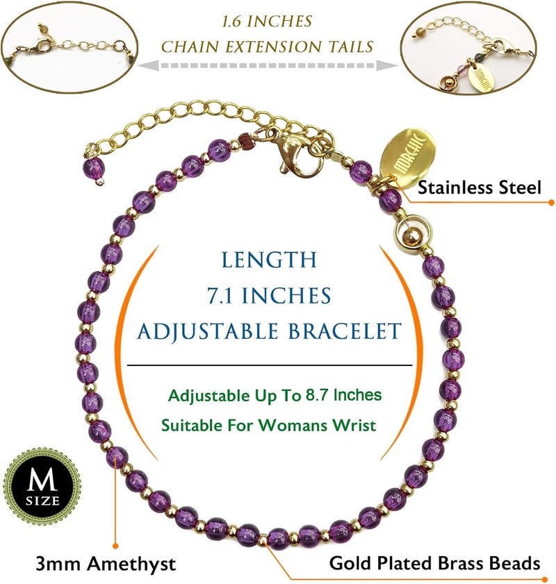 Morchic 3mm Tiny Beads Natural Gemstone Bracelet for Women, Adjustable 7.1" Energy Gem Charm Jewelry, Dainty Handmade Birthday Gift - Image 2